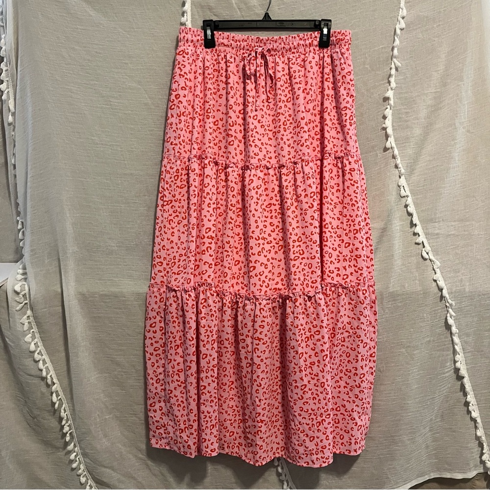 Pink Tiered Maxi Skirt for Casual Resort Wear